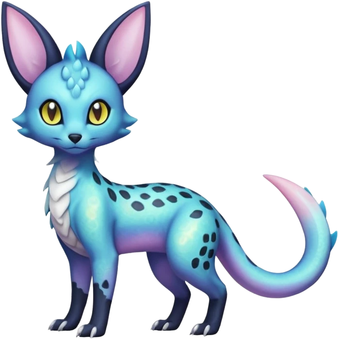 Shiny Pastel White Iridescent Celestial Salandit-Umbreon-Genet-Noivern-Noibat-Serval-Hybrid (Full body) emoji
