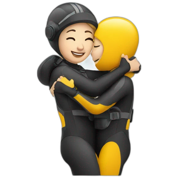 A woman diver giving a hug emoji