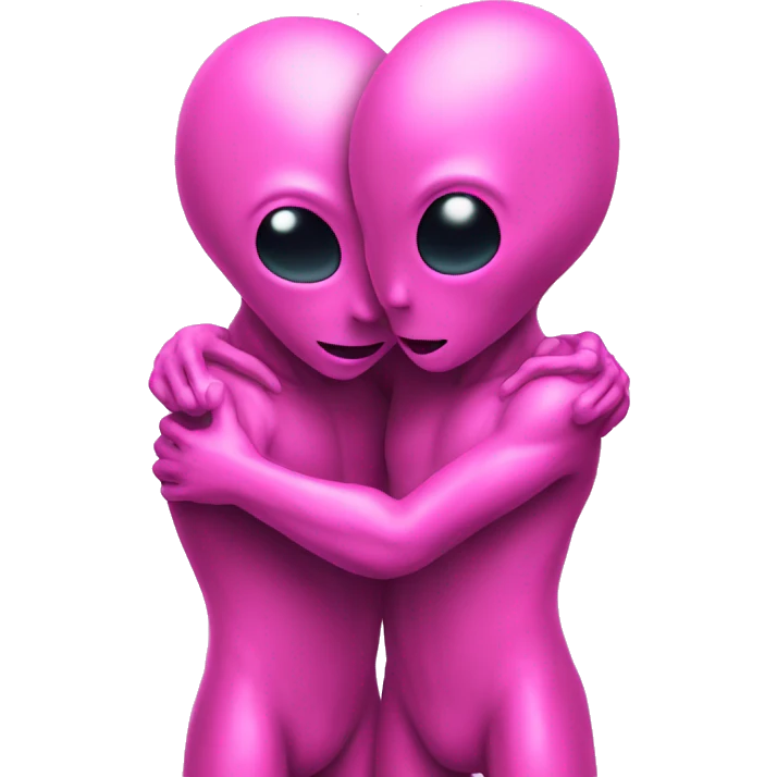 Two pink aliens  hug emoji