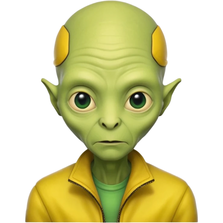 Old Alien with yellow jacket, Half body, no hair. emoji