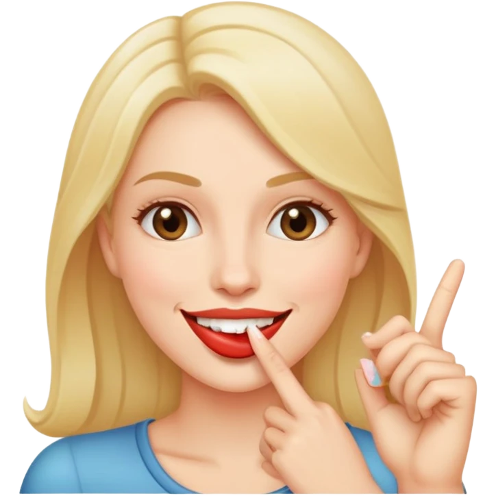 Mujer con dedo en la boca coqueta sonriendo emoji
