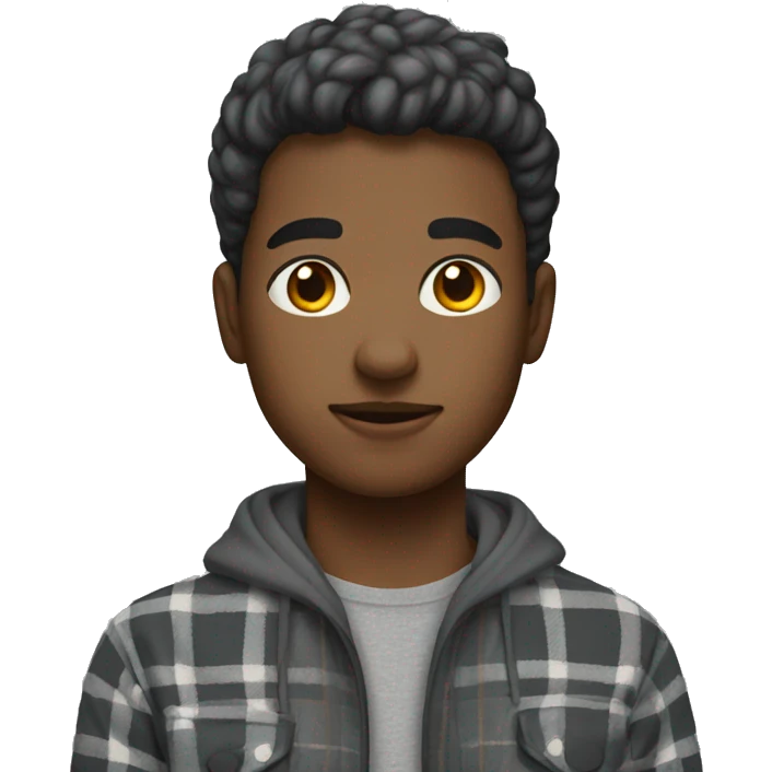 Young man wearing a gray plaid flannel and grey sweatpants emoji