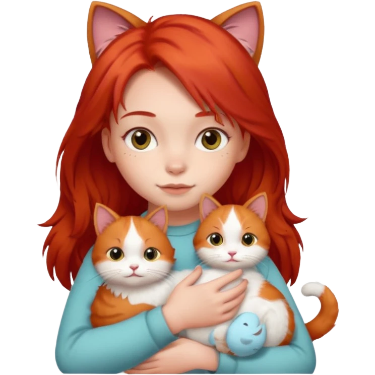 Girl child with red hair holding a cat emoji