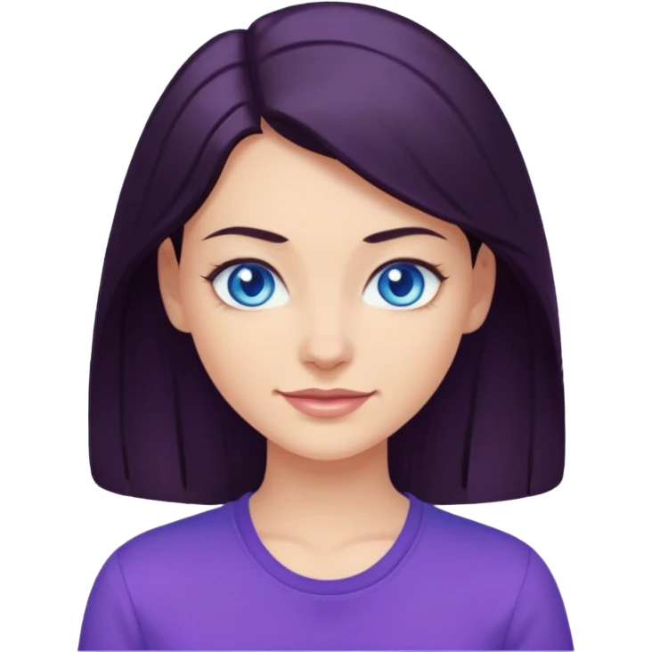 Smirking dark hair woman with blue eyes, wearing purple shirt 

 emoji