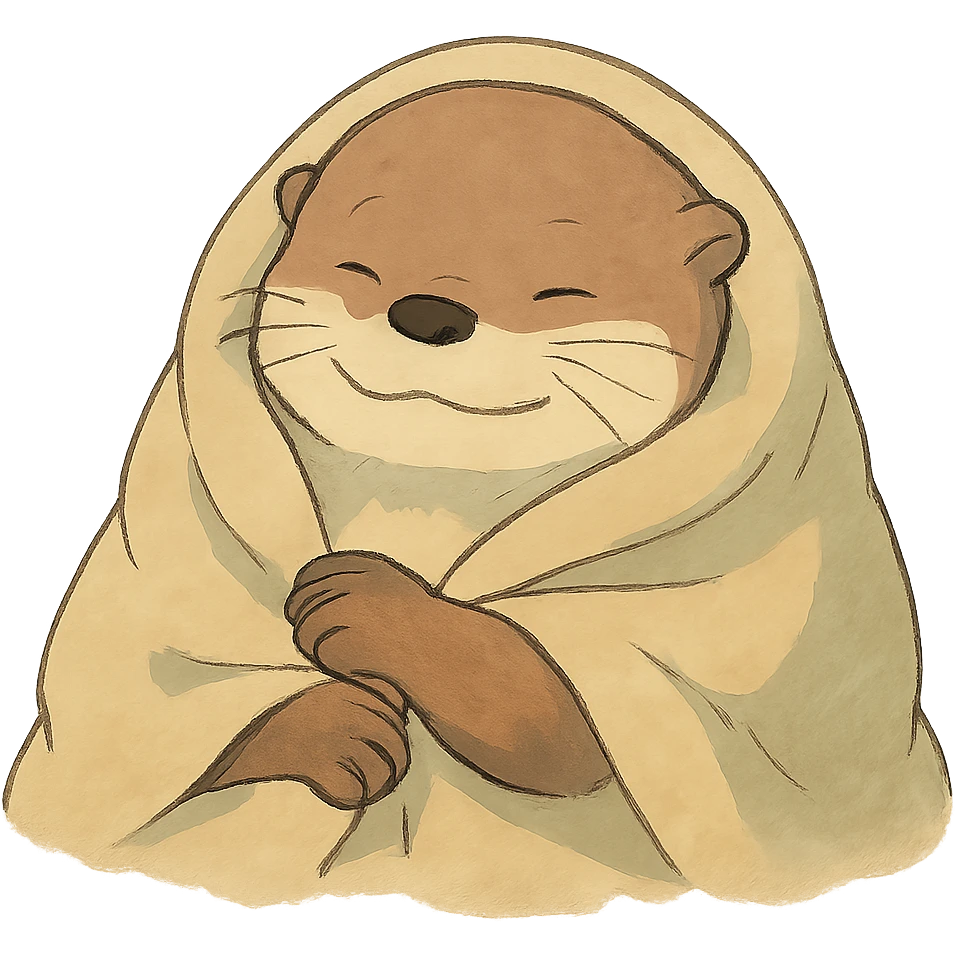 otter cozy in blanket, soft colors emoji