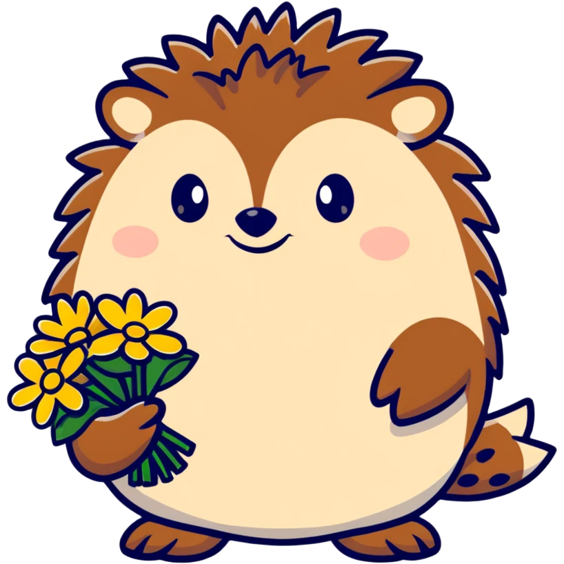 hedgehog holding a bouquet of daisy flowers emoji