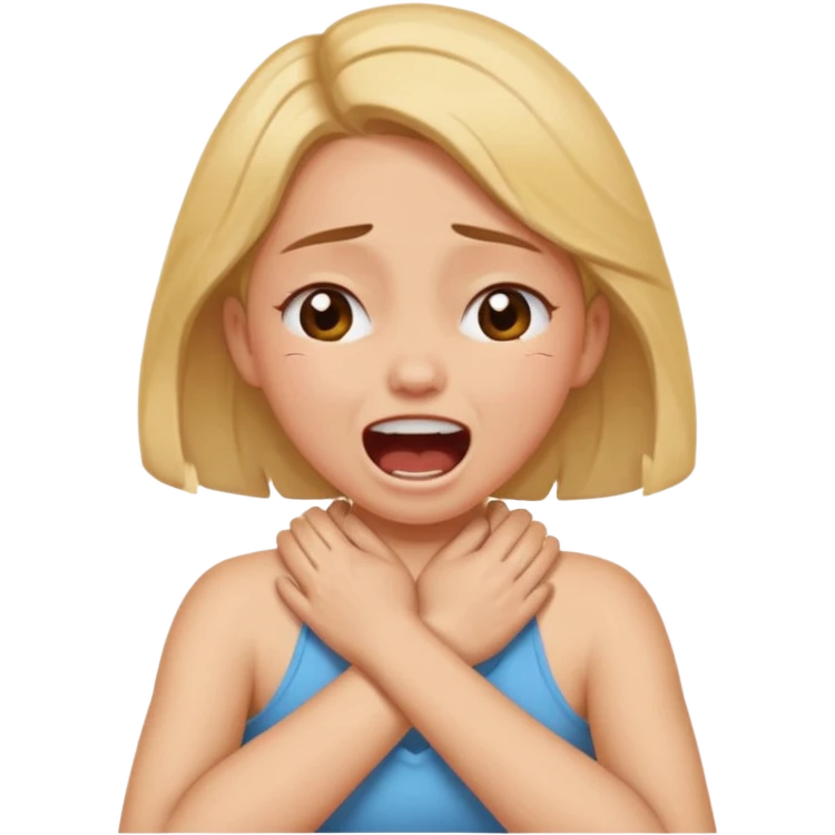 Girl with hands crossed around neck choking herself screaming laughing crying emoji