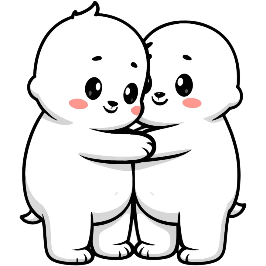 Two cute characters hugging each other emoji