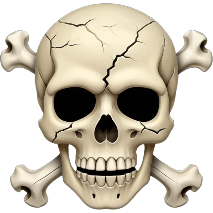 caution skull, black color, X shape bones behind the skull emoji