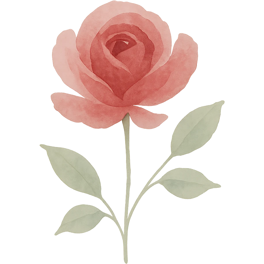 rose, flowing brushstrokes, rich pink and red colors, elegant shape, naturalistic leaves emoji