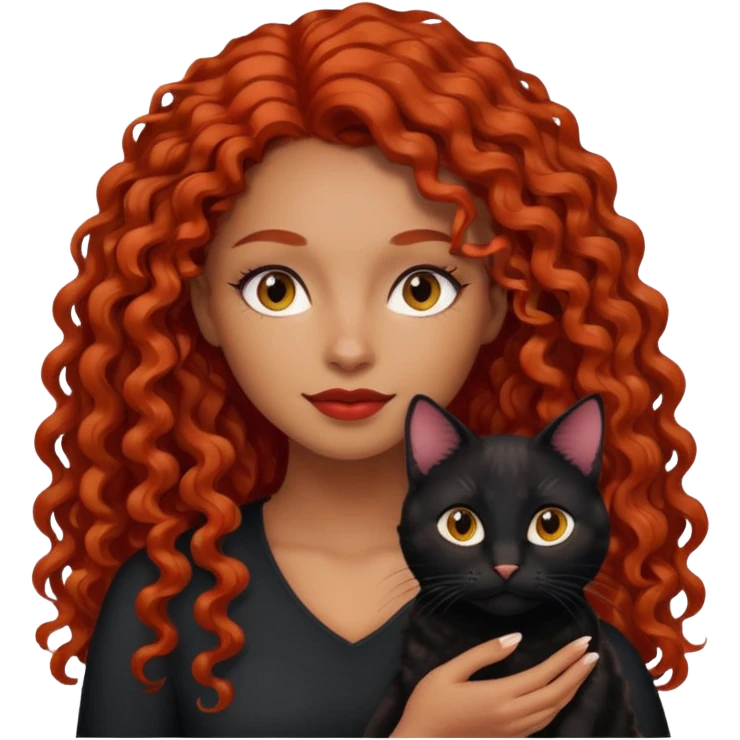 woman light brown skin long red curly hair with black cat emoji