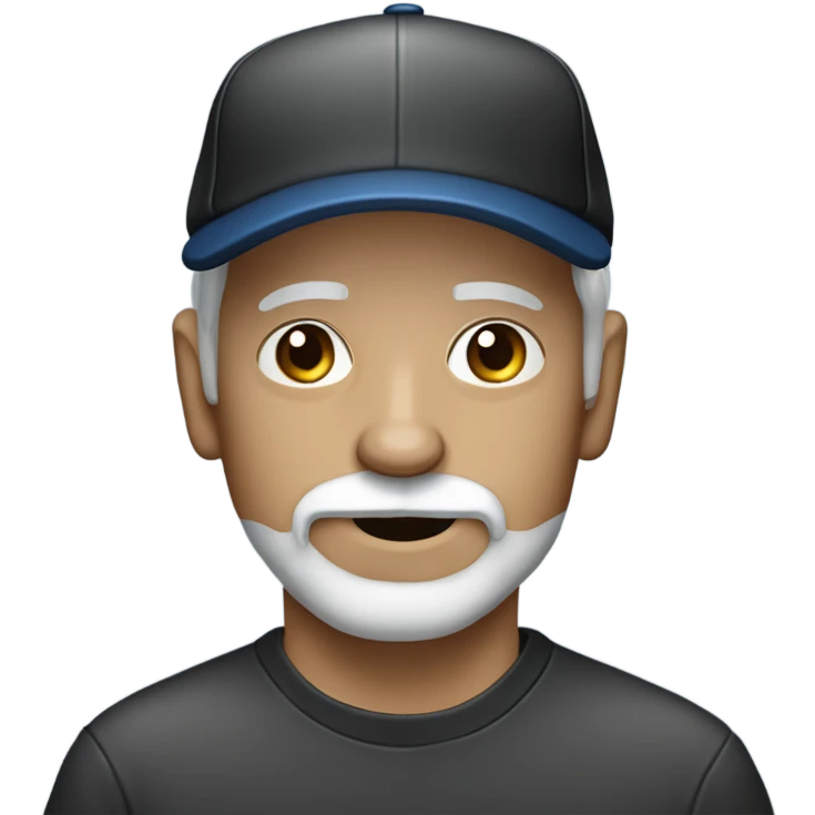 Old man with blue eyes goatee beard ball cap holding black Chihuahua long hair emoji