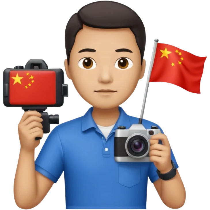 A Chinese man with a Chinese flag and a camera emoji