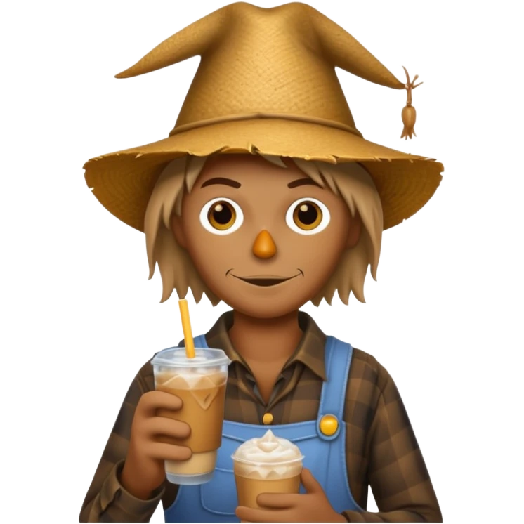 Scarecrow drinking an iced coffee emoji