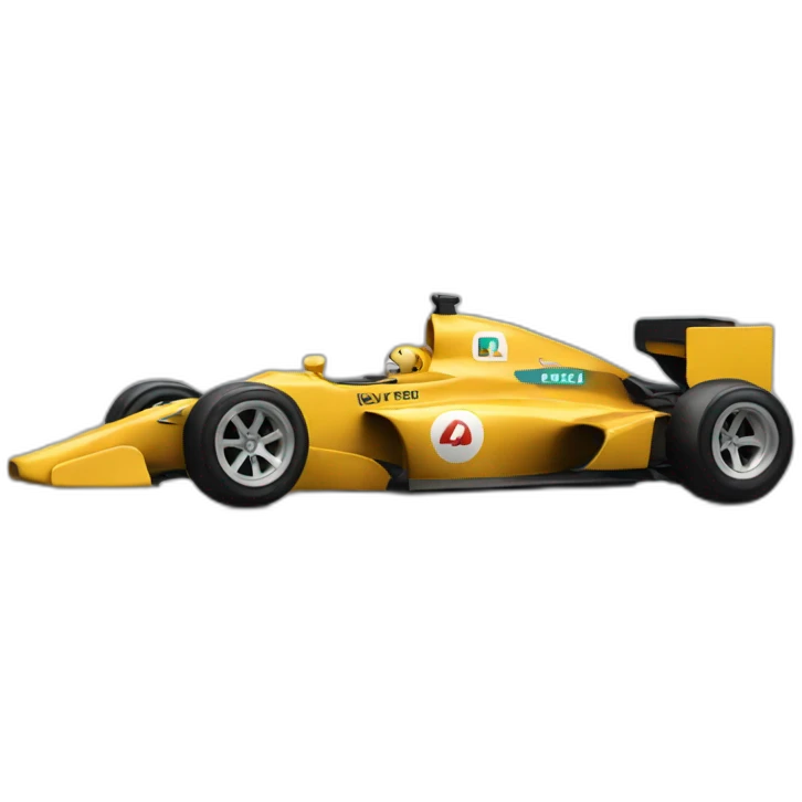 Golden retriever driving a F1 car emoji