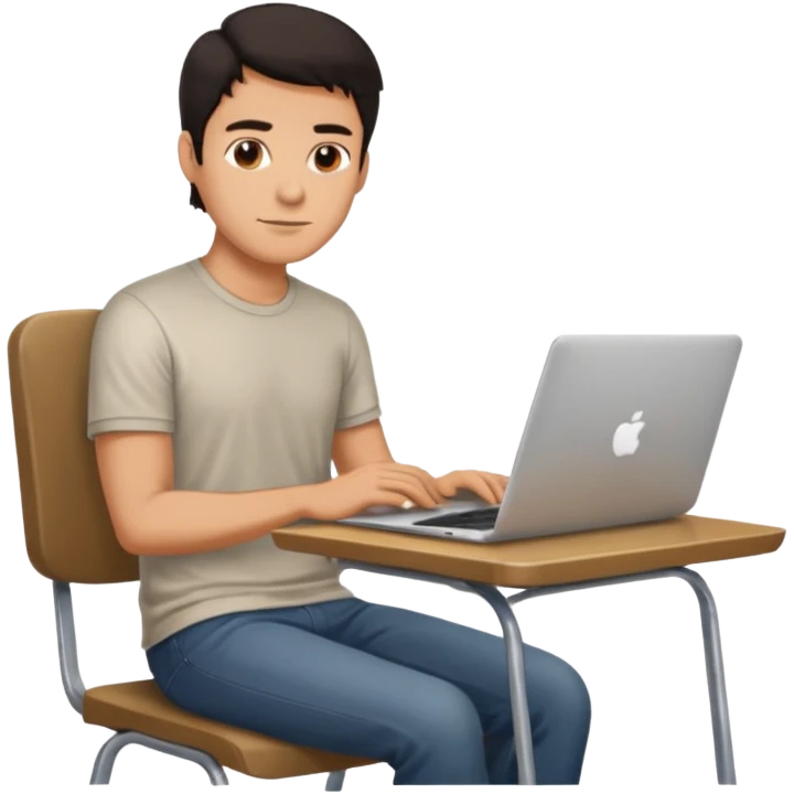 Rich man working setting on a chair in shirt, dark hair, and near the table with laptop he is german very beautiful looks like emoji