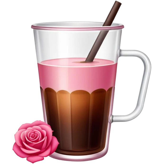 Cold brew coffee with mini roses pink red and small size mini glas cup emoji