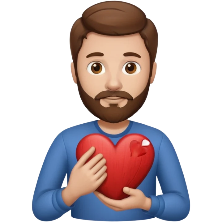Man with brown hair & beard holding heart in his Arm emoji