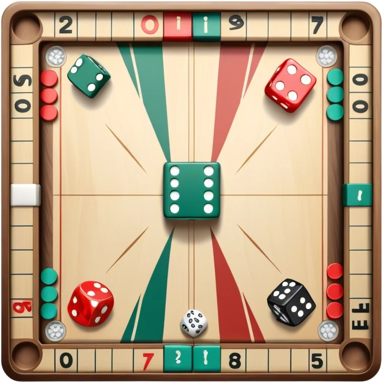 A photorealistic icon featuring a backgammon board with dice, a Monopoly board with money and property cards and a Game of Life spinner. The design captures the detailed textures of the boards, pieces, and accessories. Transparent background. emoji