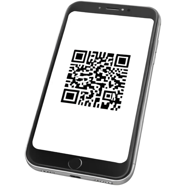 smartphone displaying a QR code on the screen emoji