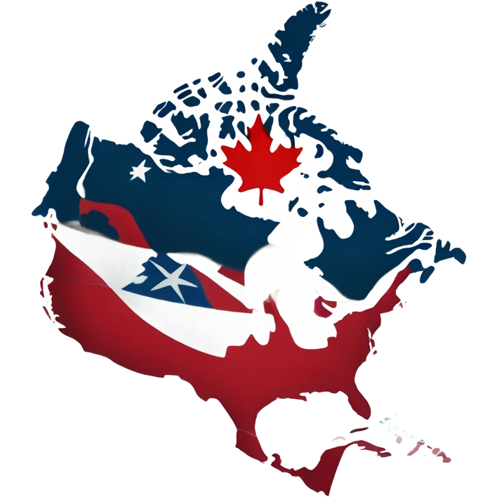 North American map draped in Canadian flag emoji