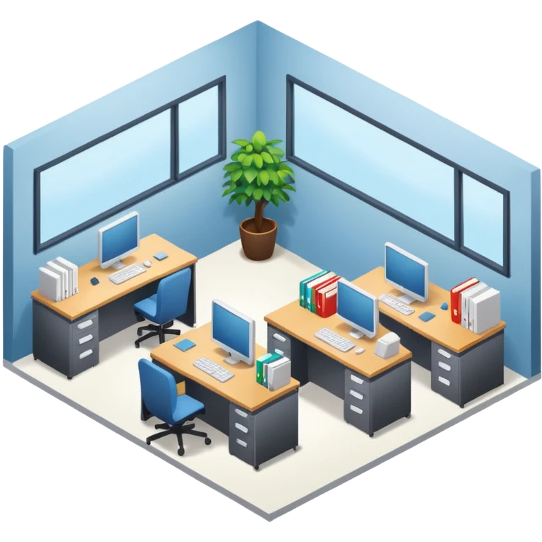 an office with several desks in an isometric style emoji