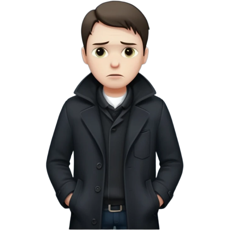 A sad man turns his pockets outside out and looks sadly at the camera emoji