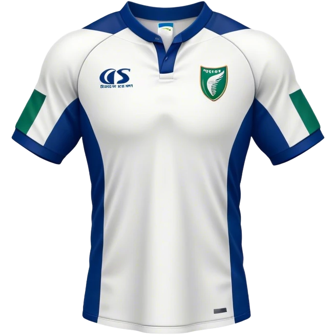 Cinematic Realistic image of a rugby jersey rendered in bold, dynamic team colors with intricately detailed fabric textures and natural creases, illuminated by dramatic stadium lighting emoji