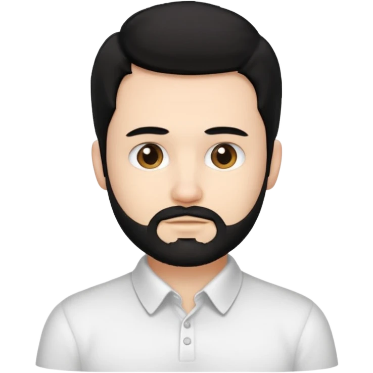 A white guy with coolers and white collar t shirt and the beard for him is at the chin area only,the hair is fuzzy and black in colour emoji