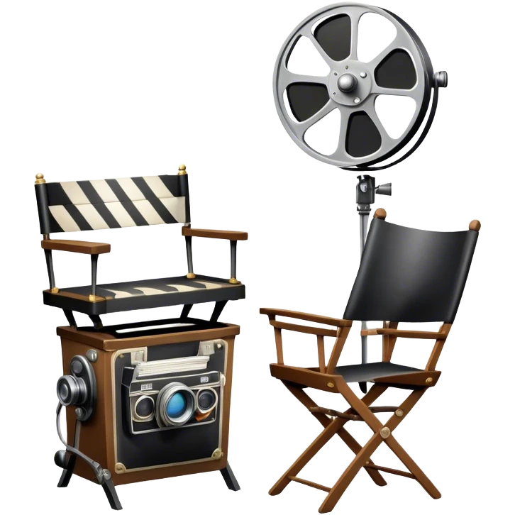 Icon for Acting: a theatrical mask, stage lights, a director’s chair, a script and a vintage movie camera, representing the craft of acting in theater. The design should reflect creativity, performance, and storytelling on stage. Transparent background. emoji