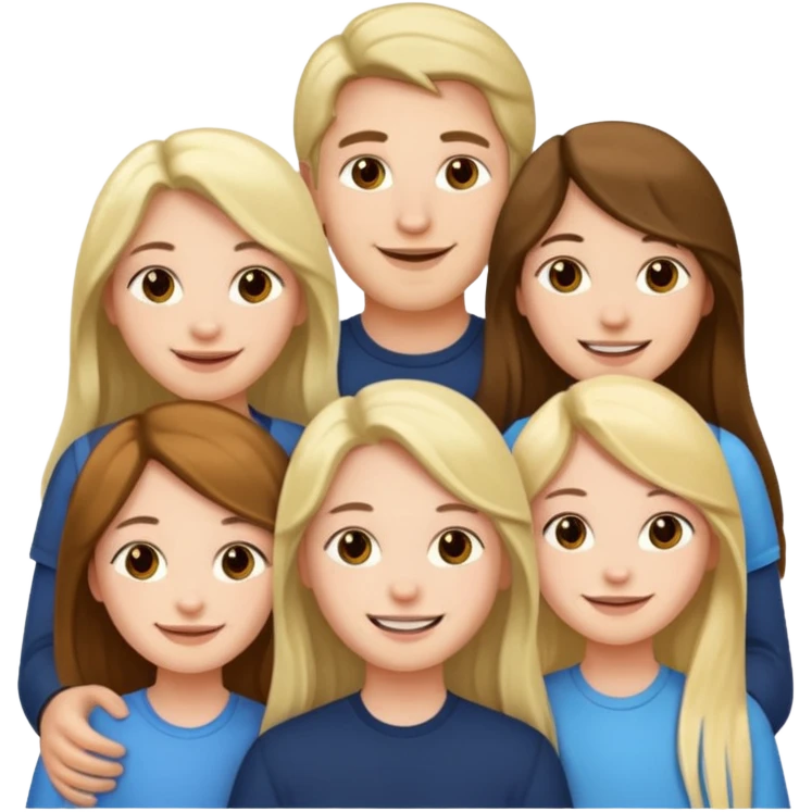 1 man and 2 girls with long hair, friends emoji