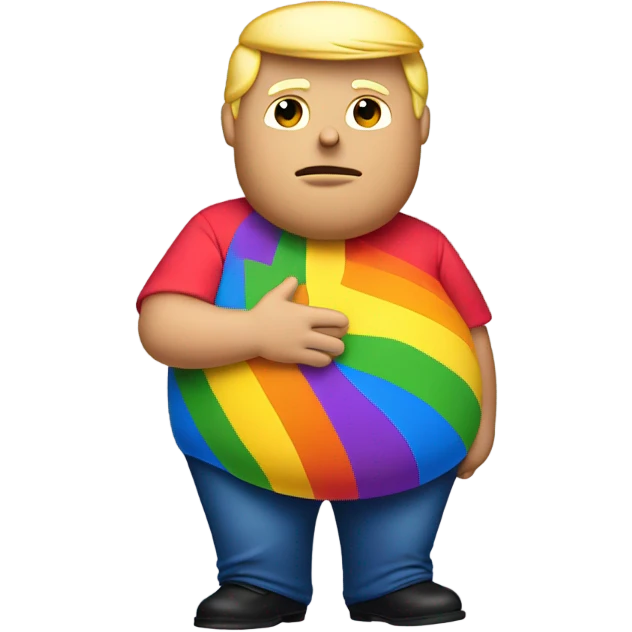 Pregnant trump holding his belly wearing gay pride shirt emoji