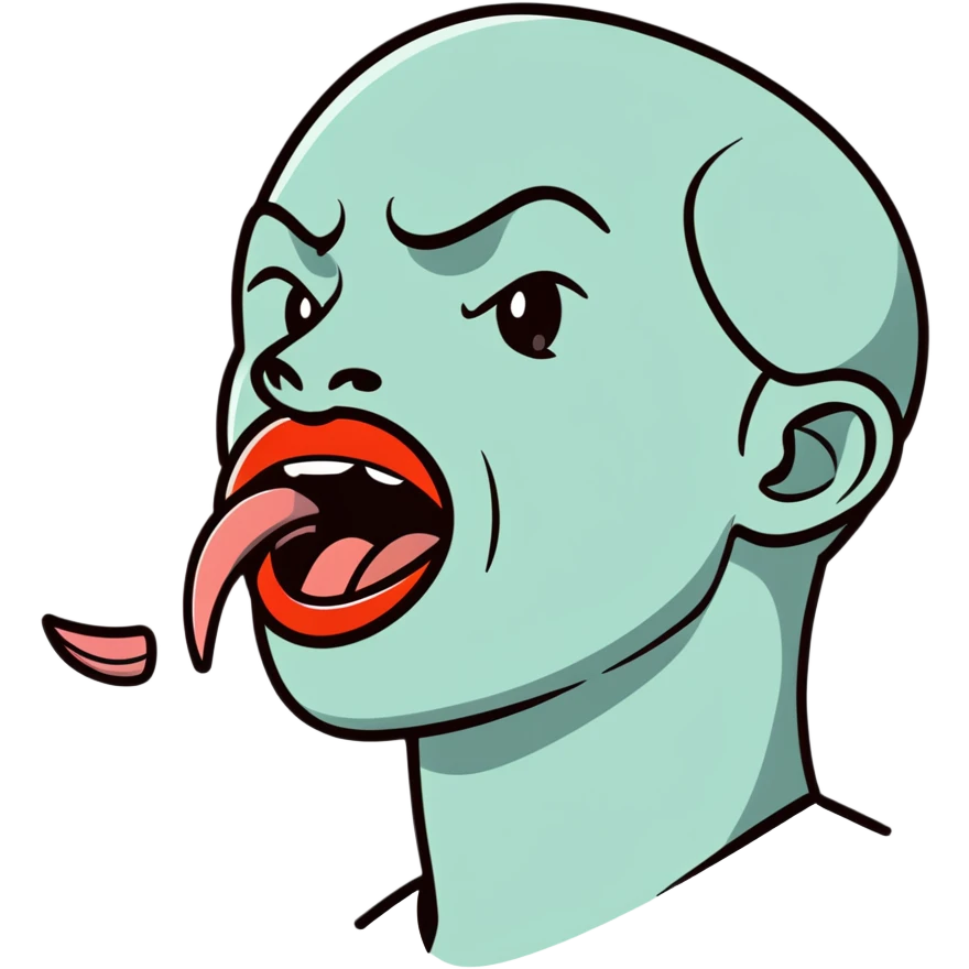 Person demonstrating mewing technique, side profile with visible jawline, tongue positioned on roof of mouth emoji