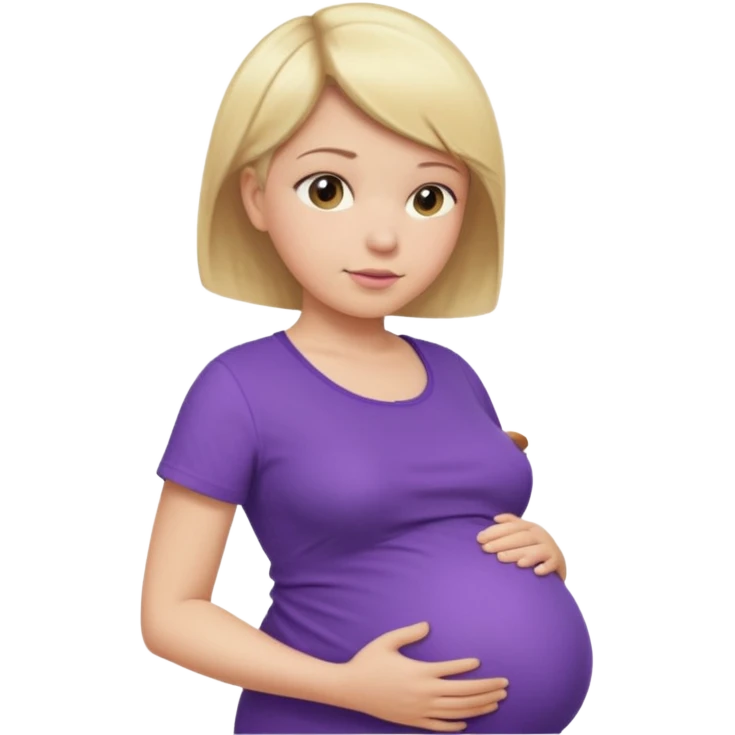 pregnant female with short hair, purple shirt, abdomen-head-neck, blond emoji