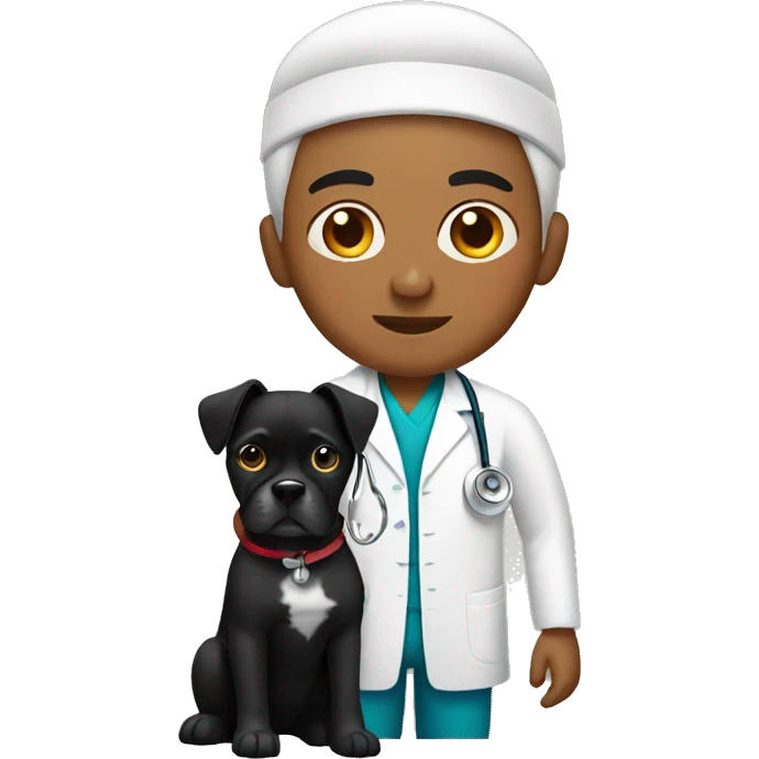 Young Mexican doctor with black boxer dog  emoji
