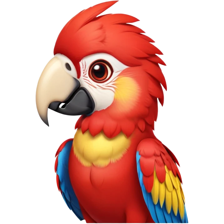 cinematic-cute-macaw-portrait-emoji,-head-tilted-playfully-and-inquisitively,-with-a-dazzling-red-plumage-and-round,-sparkling-eyes-filled-with-charm,-simplified-yet-irresistibly-adorable-features,-highly-detailed, white beak emoji