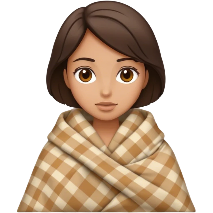 Beige clean girl folded plaid blanket brunette emoji