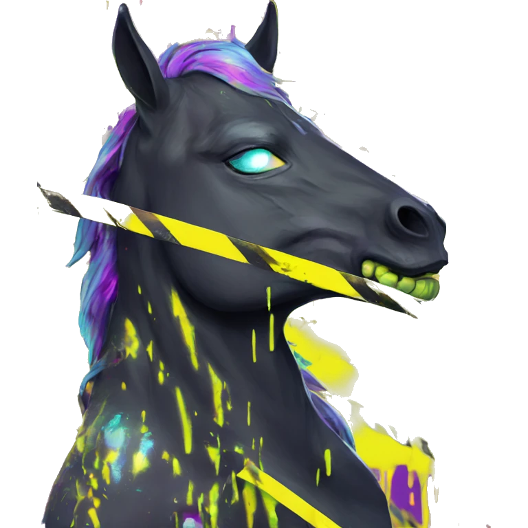 .Zombie_ Vaporwave black holographic oilslick zombie unicorn yellow caution tape emoji