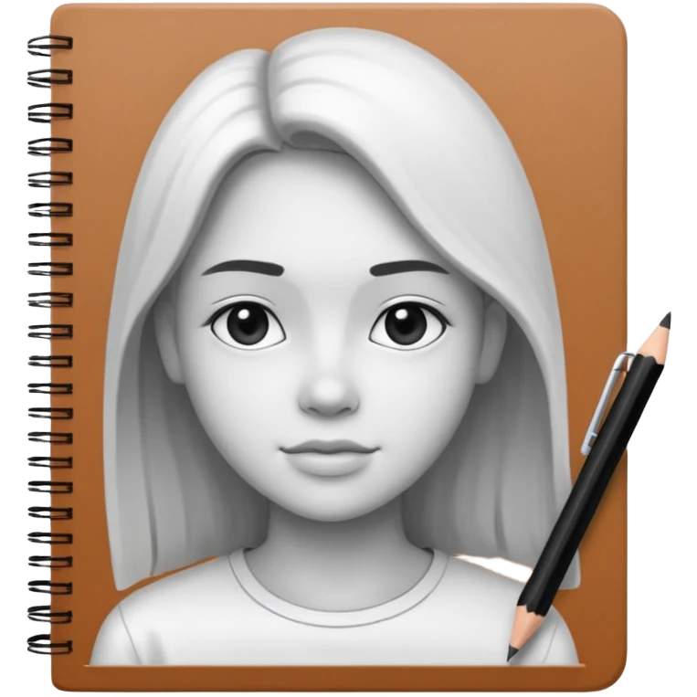 portre skecth on sketch book, with pencil. black and white emoji