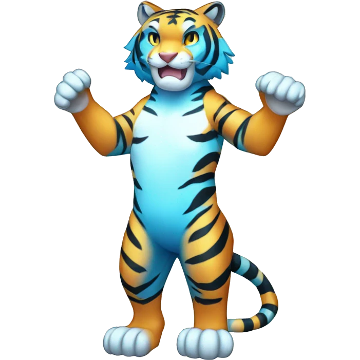 Colorful Shiny Kawaii Blue-striped Tiger-Fakémon-Pokémon full body emoji