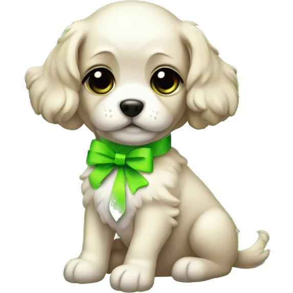 Cava ooo puppy with neon green bows and dress emoji