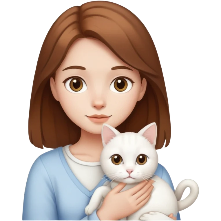 Brown-haired girl holding a white cat emoji