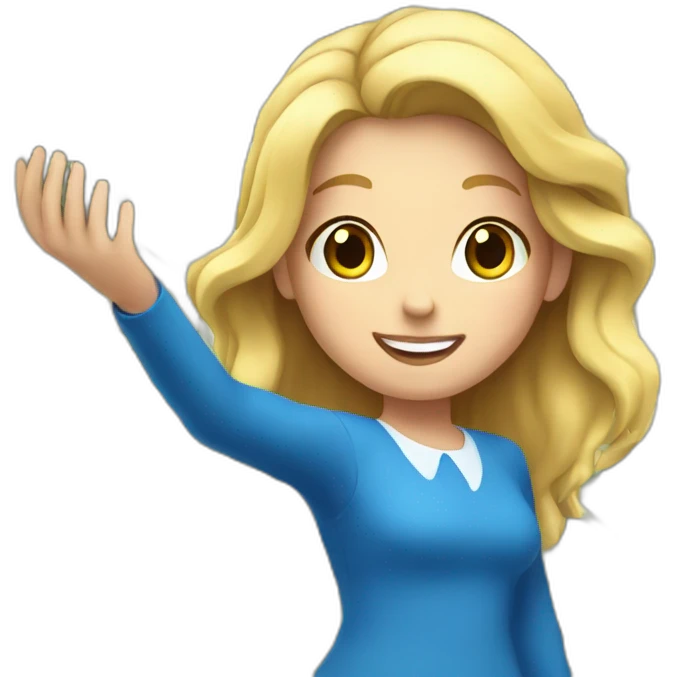 the white girl in the blue dress holds out the money up front. emoji