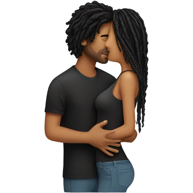 Black hair girl kissing guy with short dreads emoji