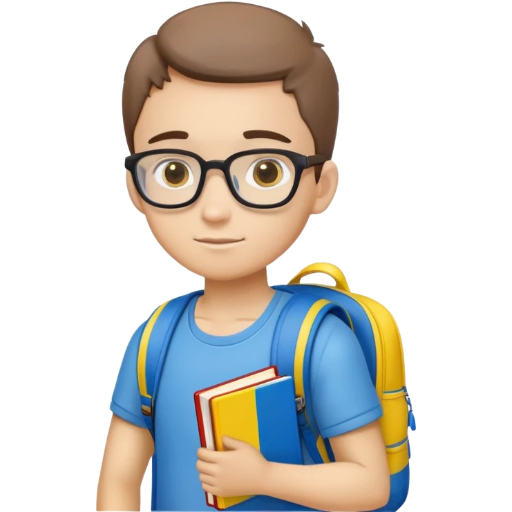 student with Ukrainian flag colors, backpack and books emoji