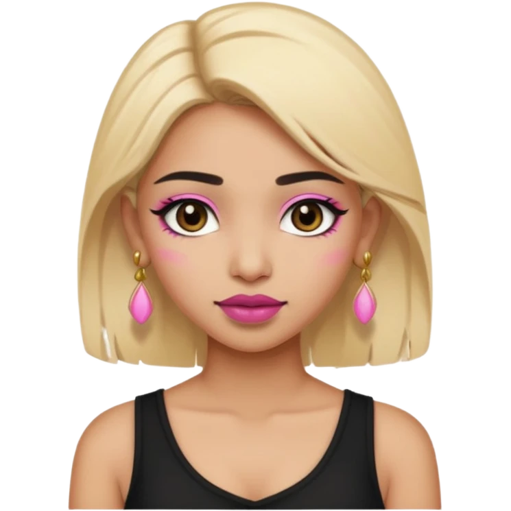 Sweet Indian girl blond hair black eyes brown/pink lipstick pink blush black top gold earrings brown eyebrows  emoji