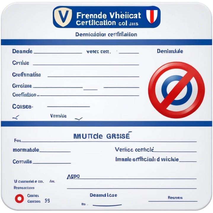 do I without the words The image shows a French vehicle registration form called "Demande de Certificat d'Immatriculation d'un Véhicule" or "Carte Grise." It is used to register a vehicle in France. The form includes sections for vehicle details, applicant information, residence, technical characteristics, additional information, and signature. It must be accurately completed to avoid delays in processing. emoji