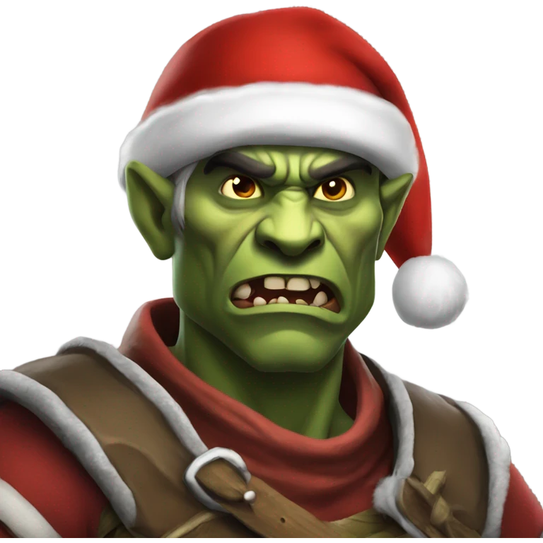 Fierce Orc ranger wearing santa hat emoji
