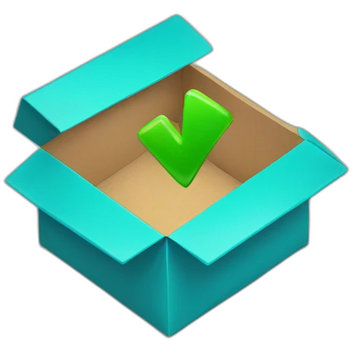 Open Blue box with a green check mark emoji