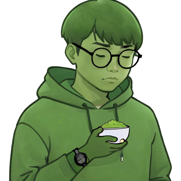 Depressed Asian man with glasses and a bowl cut emoji
